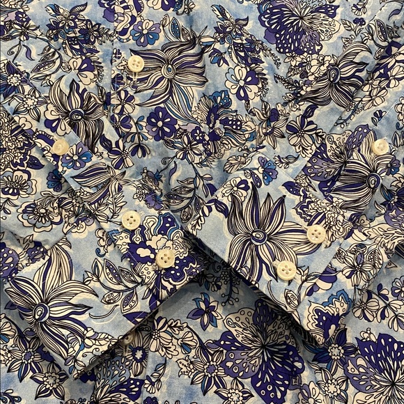 Bertigo Cotton Floral Blue White Button Up Casual Shirt XL - Picture 5 of 12